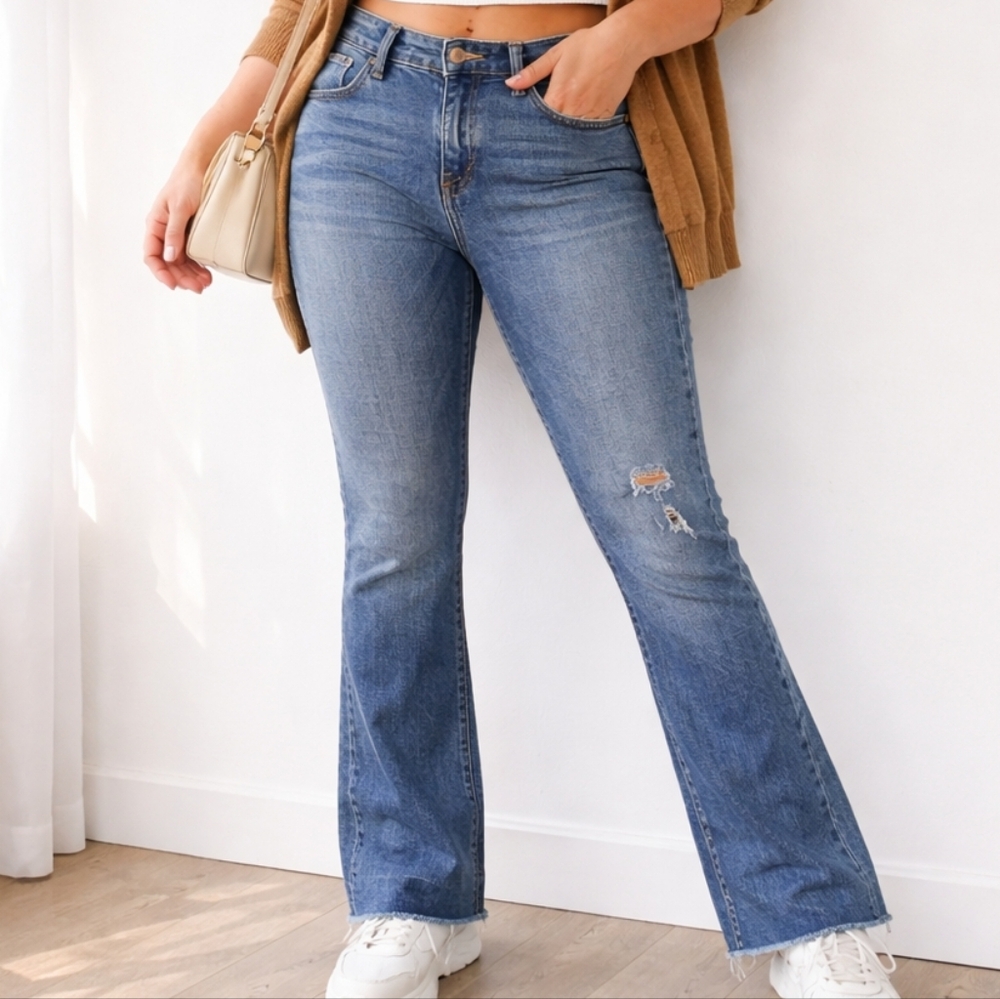 Old Navy Jeans Juniors 14 Plus Bootcut Distressed Raw Stretch Adjustable Waist